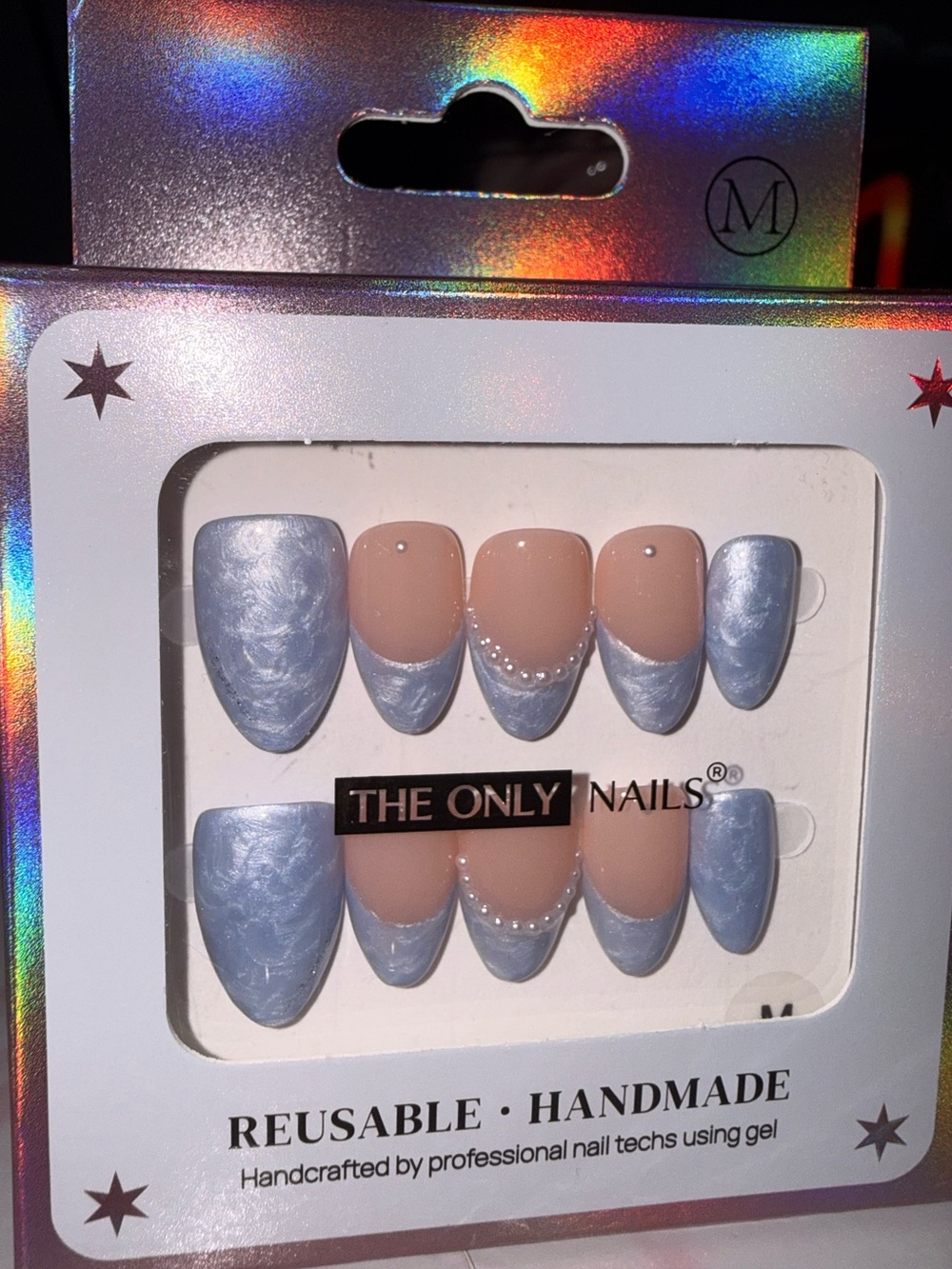 The Only Nails Reusable Handmade Blue Marble & Nude Press-On Nail Set